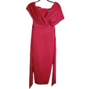 C ASOS Red Asymmetrical Off-Shoulder Sheath Midi Dress